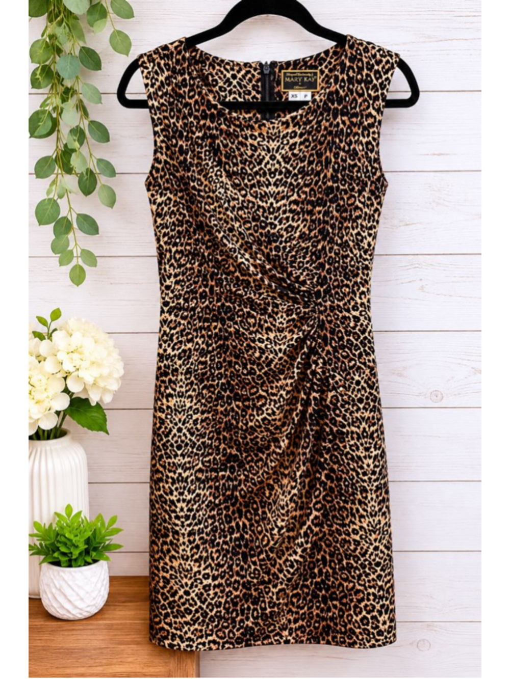 Mary Kay GKdirect Vintage Leopard Print Ruched Sheath Dress XS P